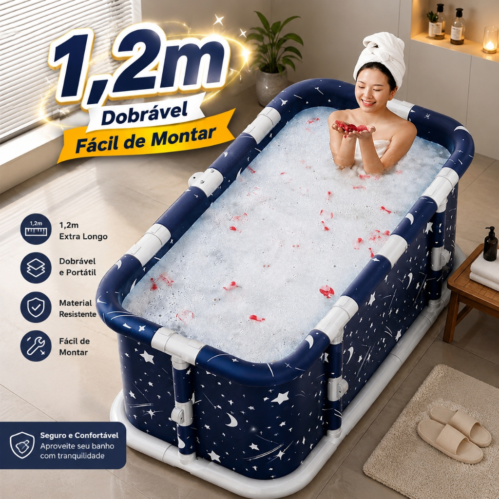 Banheira Dobrável Adulto Portátil 120cm SPA Retangular PVC com Encosto Inflável Relaxamento Fácil em Qualquer Lugar