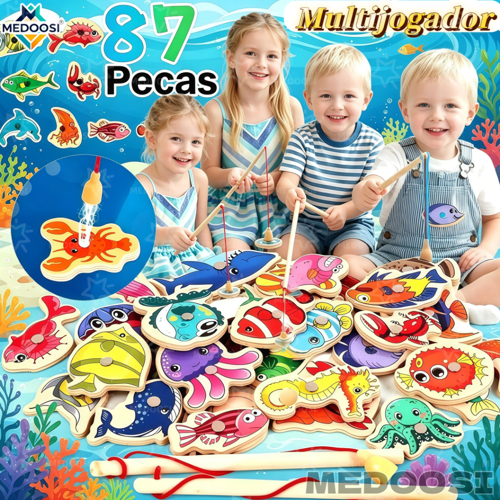 MEDOOSI 54/87/33 Peças Brinquedos Pescaria Magnéticos infantil De Madeira/Jogos Educacionais Para Crianças Montessori
