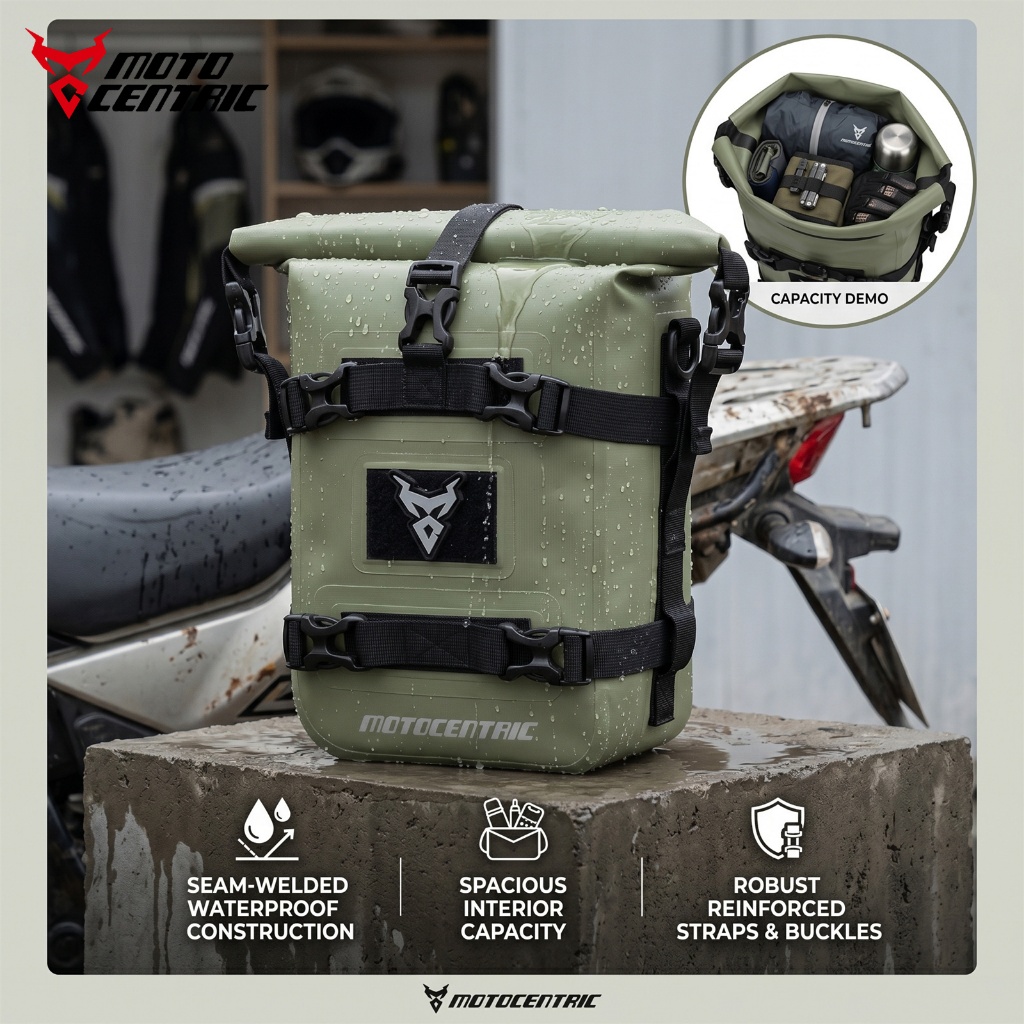 Bolsa Moto Protetor Carenagem Lateral Impermeável 8L Tática Transversal Expansível Premium MOTOCENTRIC