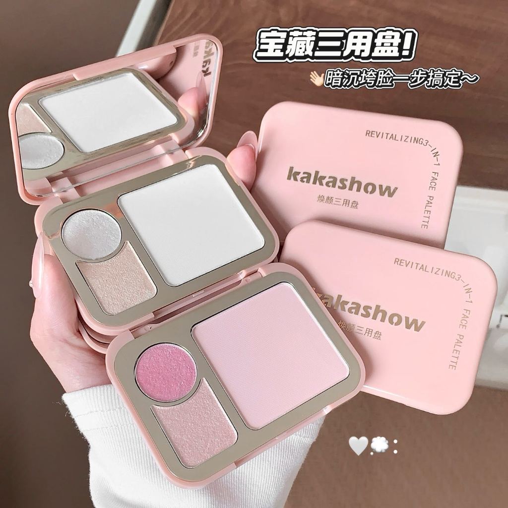 Kakafs Paleta Facial 3 Em 1 , Pó Iluminador Fosco + Creme Brilhante , Maquiagem Com Brilho Diário NO.C709
