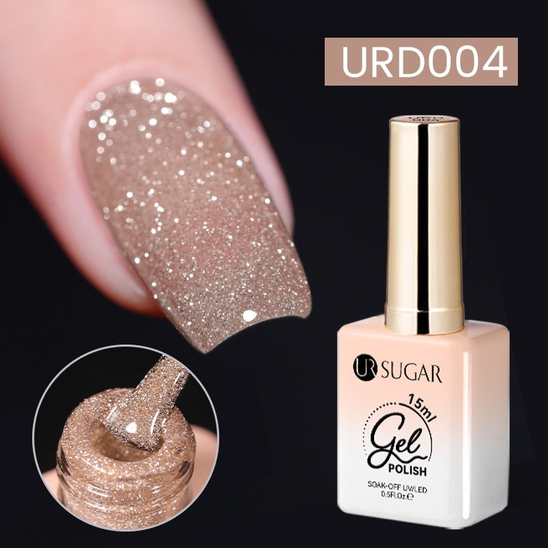 UR SUGAR 15ml Champanhe Ouro Tira Reflexiva Glitter Gel Unha Polonês Verniz Semi Permanente Embeber Fora UV Para Manicu