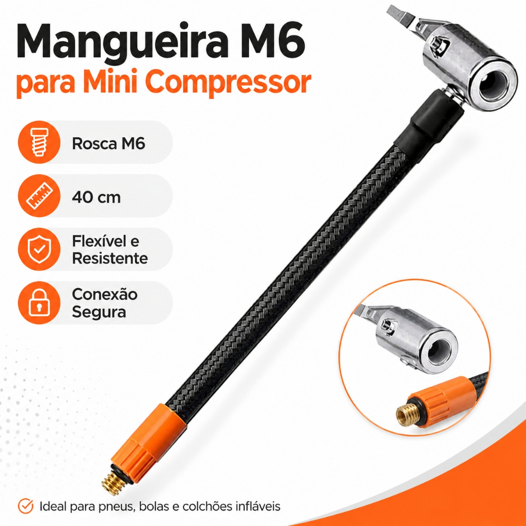 Mangueira para compressor bomba de Ar portátil rosca M6 de Ar Inflador Pneus Bolas Colchão