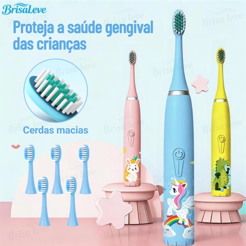 Escova Dental Elétrica Ultra-Sônica Para Crianças Acústica Onda Fofa Cabelos Suaves Dupla Face Limpa Cuidados-BL