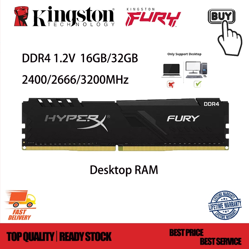 Kingston HyperX FURY Desktop RAM DDR4 16GB 32GB 2400/2666/3200MHz PC4 DIMM Memória De 288 Pinos