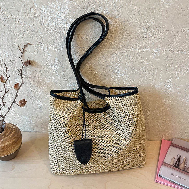 Bolsa de tecido novo estilo palha praia bolsa de ombro criança mãe sacola de grande capacidade