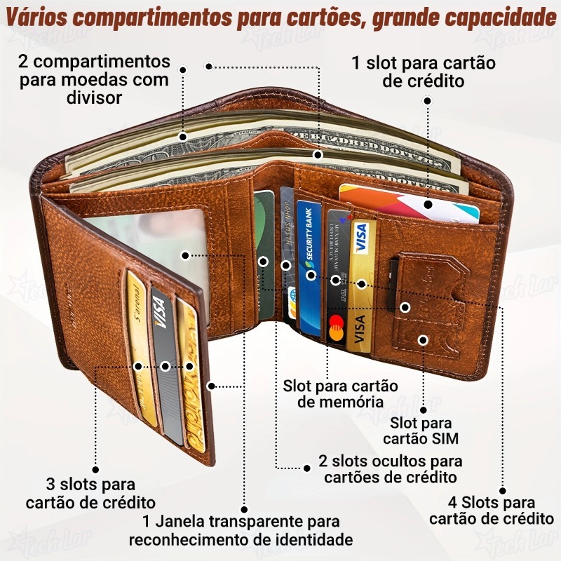 Detalhes do Carteira Antifurto Masculina De Couro Legítimo Vintage De Trifold E Bifold À Escolha Presentes de Natal-TL