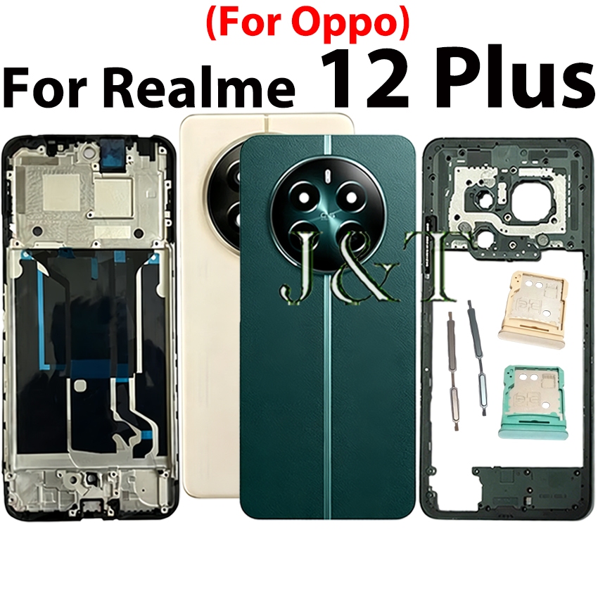 Conjunto Completo De Moldura Traseira Para Realme 12 Plus 12 + 5G Bateria Tampa Carcaça Intermediária + Botão + Frontal