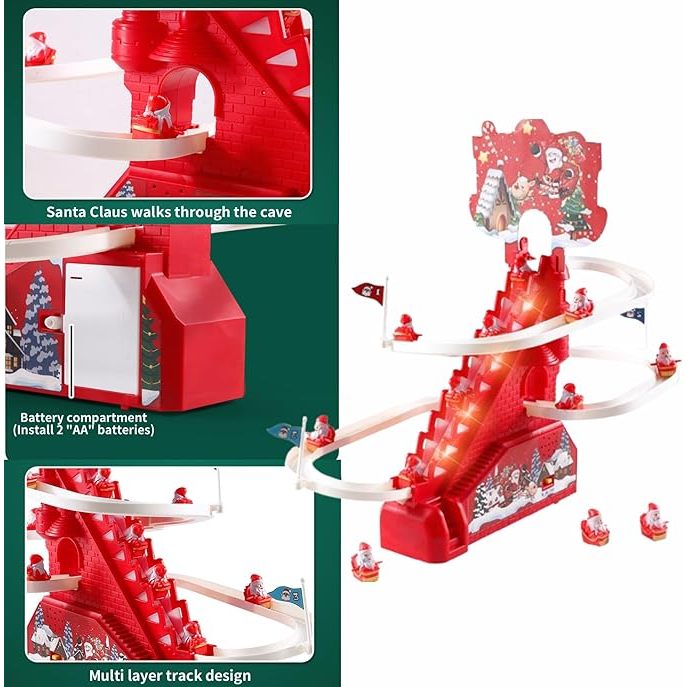 Papai Noel elétrico, slide de pista de papai noel, brinquedo Musical de presente de Natal com corrediça aut