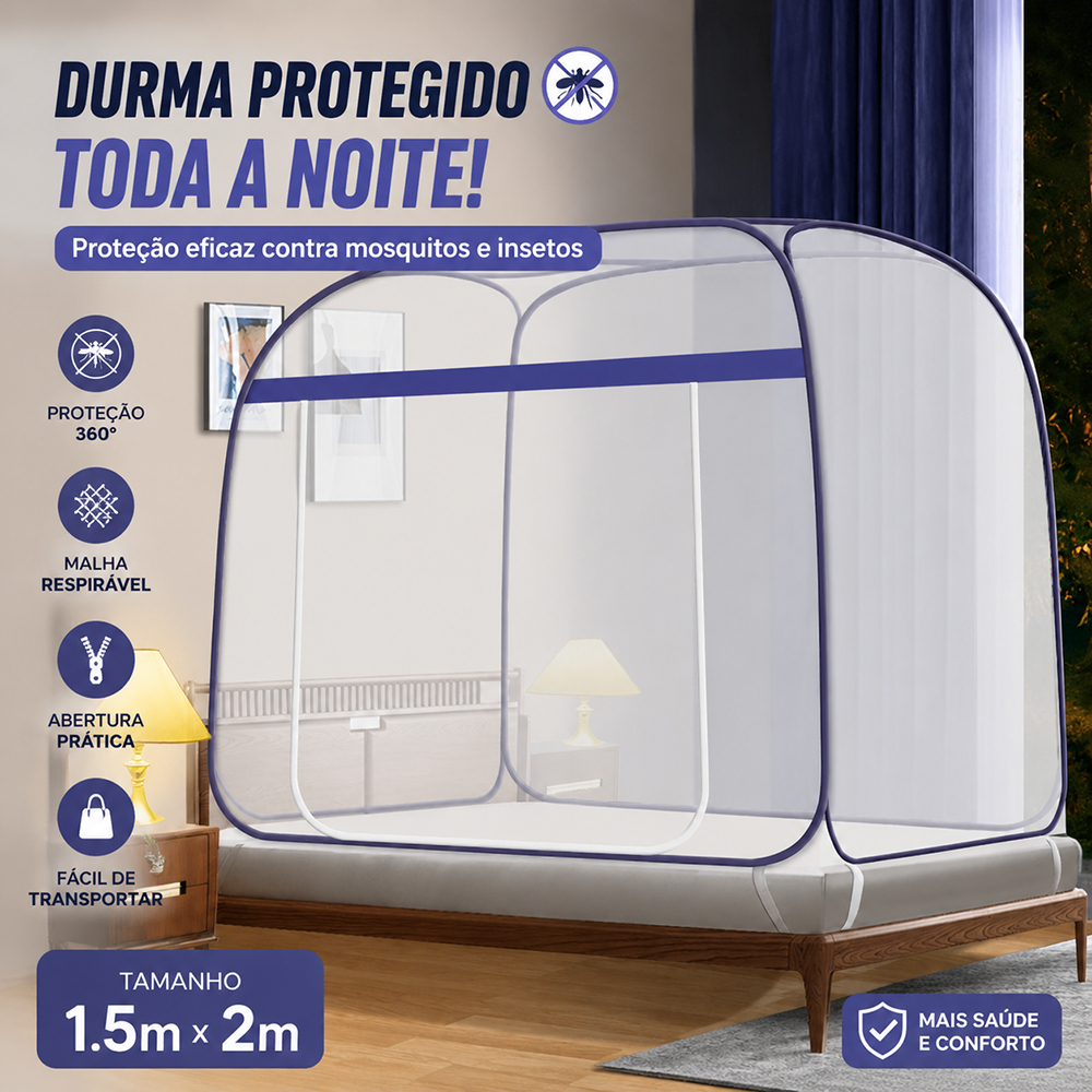 Mosquiteiro Tela Protetora Mosquito Pernilongo e Insetos Rede Tenda Para Cama 1.5m x 2m