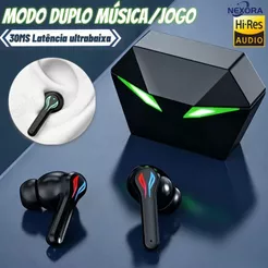 RS-30 Fone de Ouvido Sem fio Gamer Bluetooth 5.3 com Microphone e Luz Redução de Ruído LED