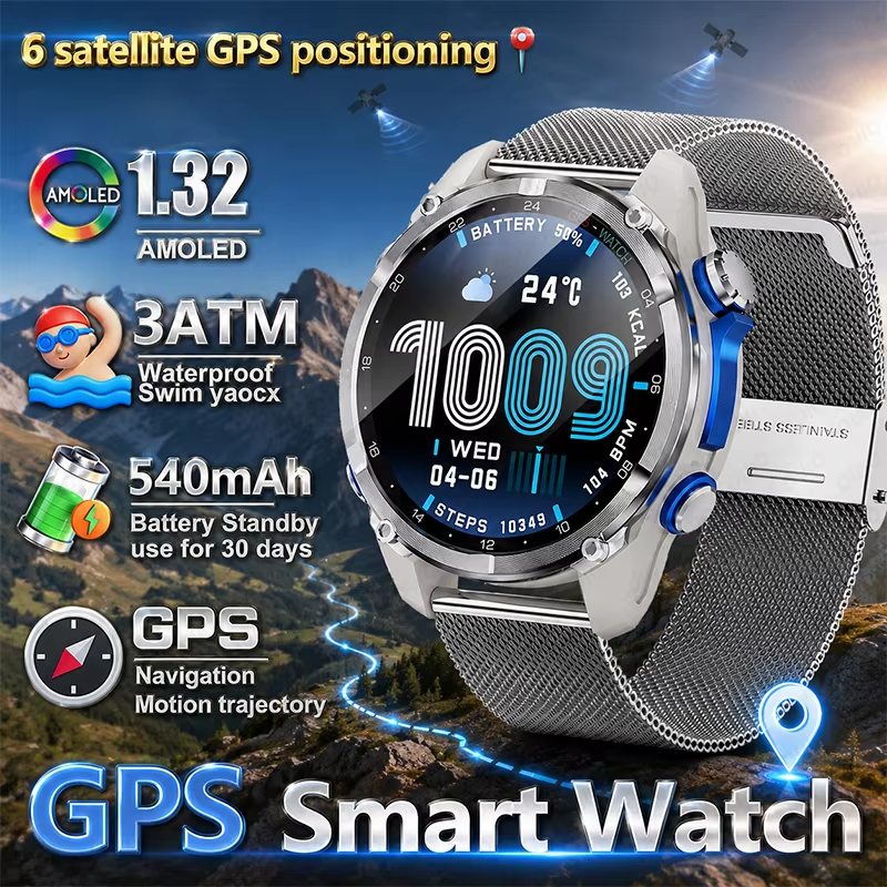2026 Novo GPS Smartwatch Relógio Inteligente 1.32 Amoled Bluetooth Chamada 6 Navegação Por Satélite Bússola 3ATM À Prova