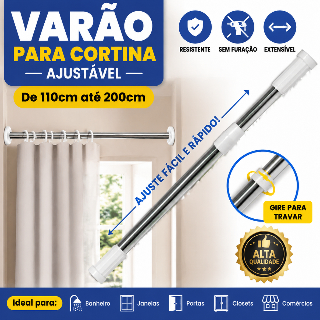 Vara regulável para cortinas, adequada para cortinas de banheiro, cozinha, lavanderia e cortinas