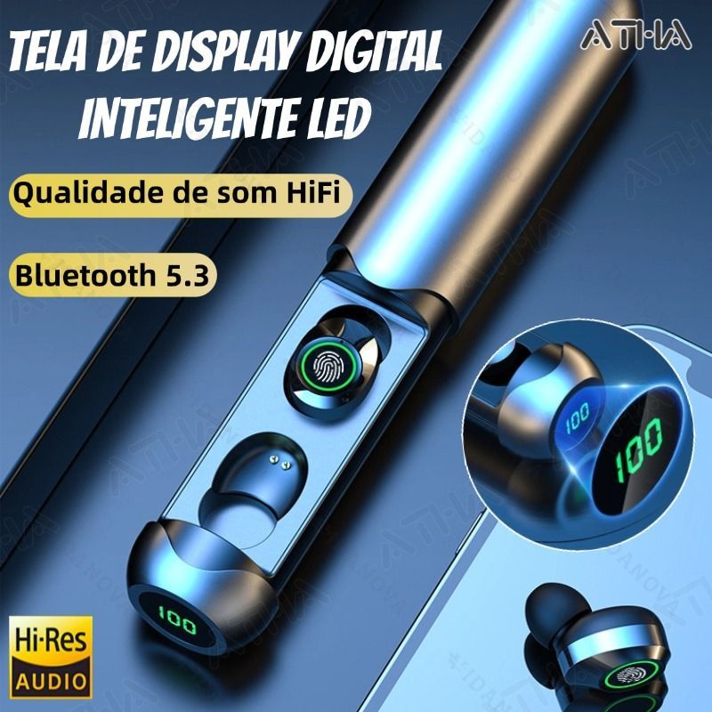 F915 Fone Ouvido Sem Fio In-ear Bluetooth 5.3 Wireless com display LED Redução de Ruído