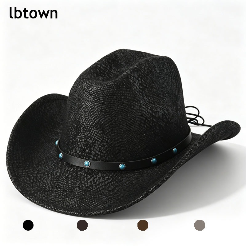 Chapéu de Cowboy exclusivo com rachaduras em pele de cobra, chapéu de Jazz ocidental, turquesa, chapéu superior europeu