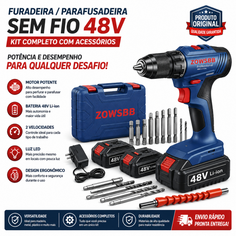 furadeira parafusadeira 48V Bateria furadeira de impacto martelete rompedor Genérica Bosch GSR185-li