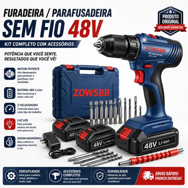 Furadeira parafusadeira 48V 2 Baterias elétrica furadeira de impacto Aplicável BOSCH GSR185-Li