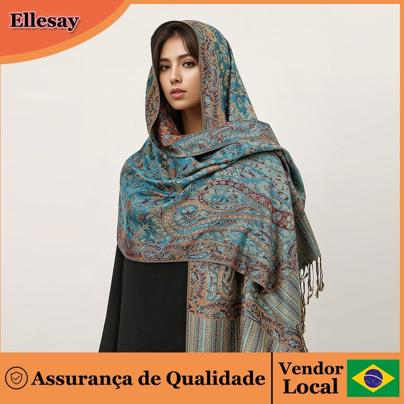 Cachecol estilo étnico imitação de caxemira cachecol luz luxo High-End caju flor cashmere xale borla