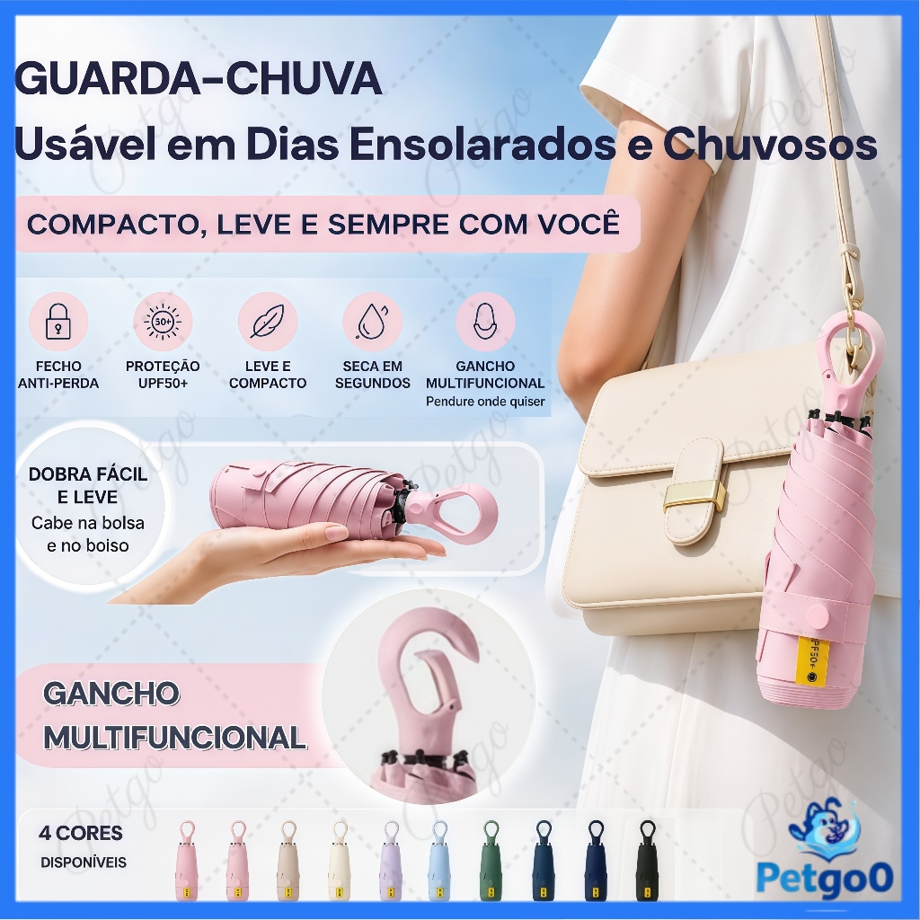Guarda-chuva Dobrável Preto Impermeável com Proteção Solar UV Dobrável Manual