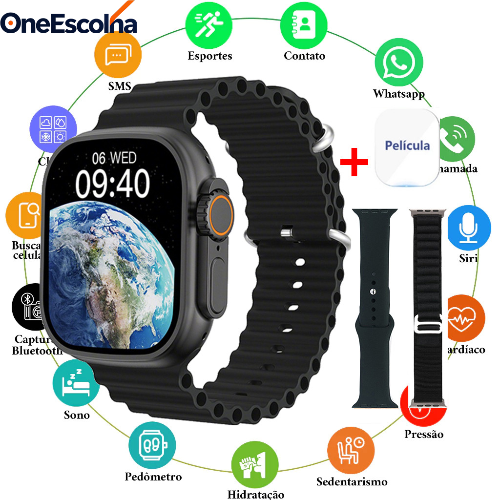Novo Smartwatch T900 Series 9 Calculadora Cardíaca Monitoramento Da Frequência com Notificações e Controle de Música BT