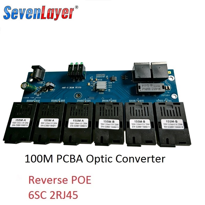 10/100M 2 RJ45  6 155M SC fiber Port  Fast Ethernet switch Converter 20KM Ethernet Fiber Optical Media Converter   PCBA
