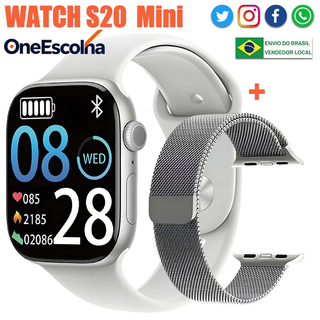 2026 Smartwatch Original S20 MINI 38MM/45MM Bluetooth Chamada Medidor de Pressão e Resistente à Água Envio de São Paulo