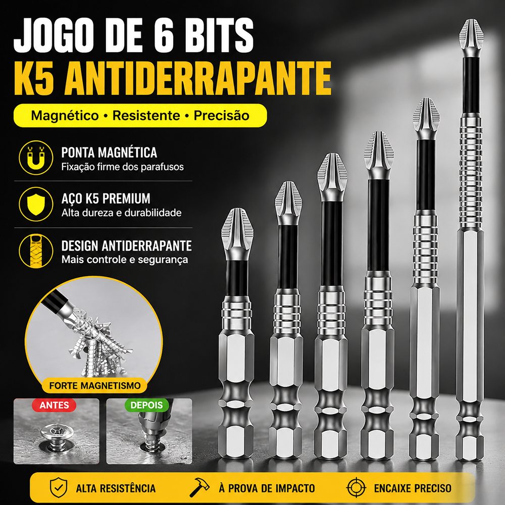 Kit 6 Pcs K5 De Bits De Chave De Fenda Magnética -Antiderrapantes Resistentes A Impactos Para Chaves Elétricas — imagem 2 de 2
