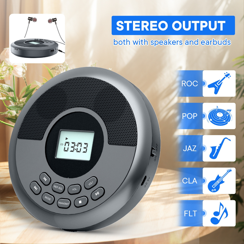 Andador cd Portátil Com Reprodutor De Transmissor bluetooth Alto-Falantes E Fones De Ouvido discman Recarregável USB