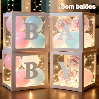 4 Cubos Baby Pintado 30CM Decoração de Festa Decoração Chá de Bebê e Revelação
