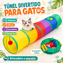 Túnel Colorido Gato Interativo Cachorro Labirinto Dobrável Pet Playground Toca Brinquedos Gatos