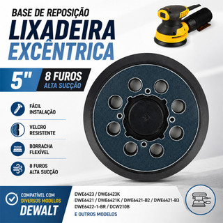 Base Prato Lixadeira Roto Orbital 5" com Velcro Compatível com Dewalt DWE6421