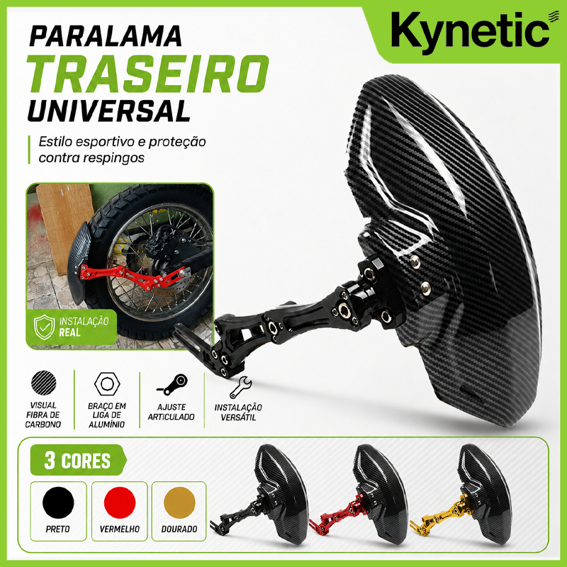 Para-lama Traseiro Universal em Alumínio com Acabamento Fibra de Carbono – Acessório para Motocicletas Elétricas