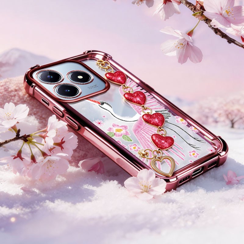 Capa VRQR Para Huawei Honor 400 600 Lite Pro 500 Smart 5G Guindaste Branco Rosa De Telefone Com Pulseira De Amor