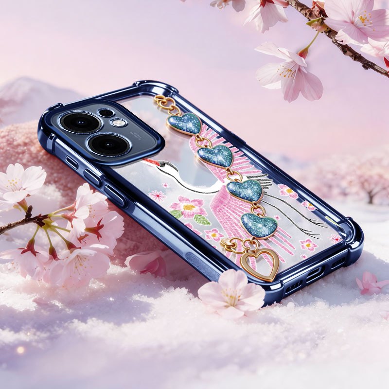 Capa VRQR Para Vivo V70 FE 5G V60 Lite 5G 4G V70 Elite V60E Guindaste Branco Rosa Caso De Telefone Com Pulseira De Amor