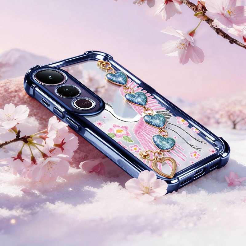 Capa VRQR Para Vivo V50 Lite 5G 4G V50E V40 4G 5G V40 Pro 5G Guindaste Branco Rosa Caso De Telefone Com Pulseira De Amor