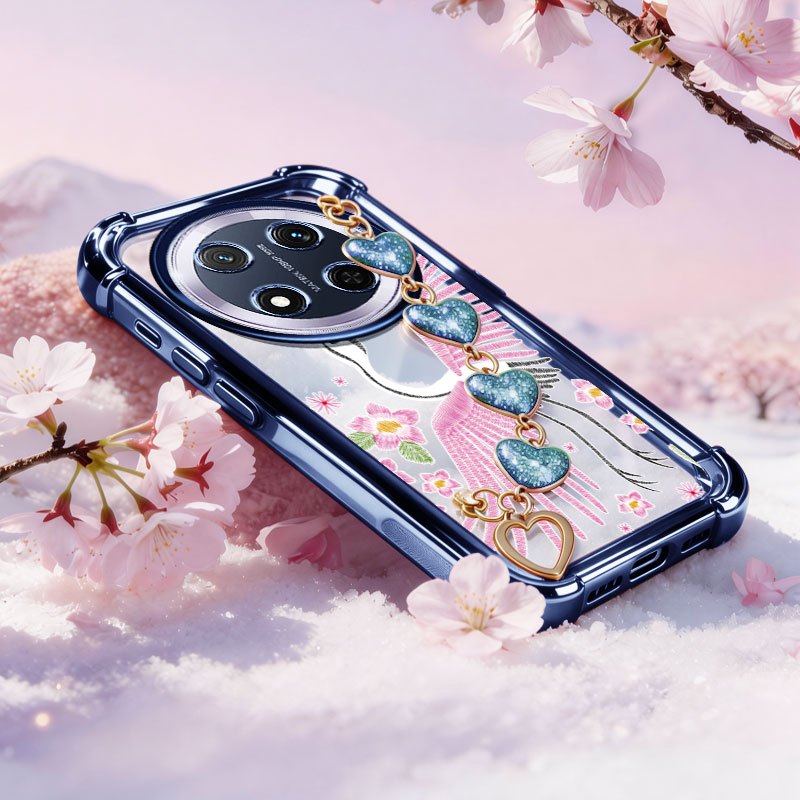 Capa VRQR Para Huawei Honor X9D X9C X9B 5G Magia 8 7 6 Lite 5G Guindaste Branco Rosa Caso De Telefone Com Pulseira De Am