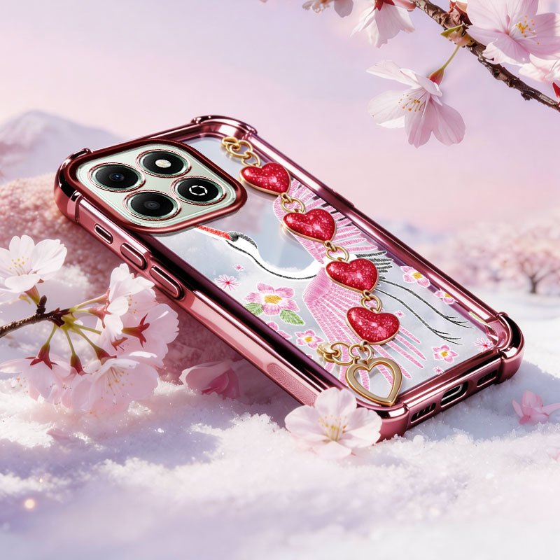 Capa VRQR Para Huawei Honor X7D X7C 400 200 Inteligente 5G 4G Guindaste Branco Rosa De Telefone Com Pulseira De Amor
