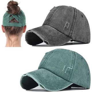 Chapéu De Rabo De Cavalo Desgastado Para Mulheres , Cruzado , Boné De Beisebol , Coque Alto