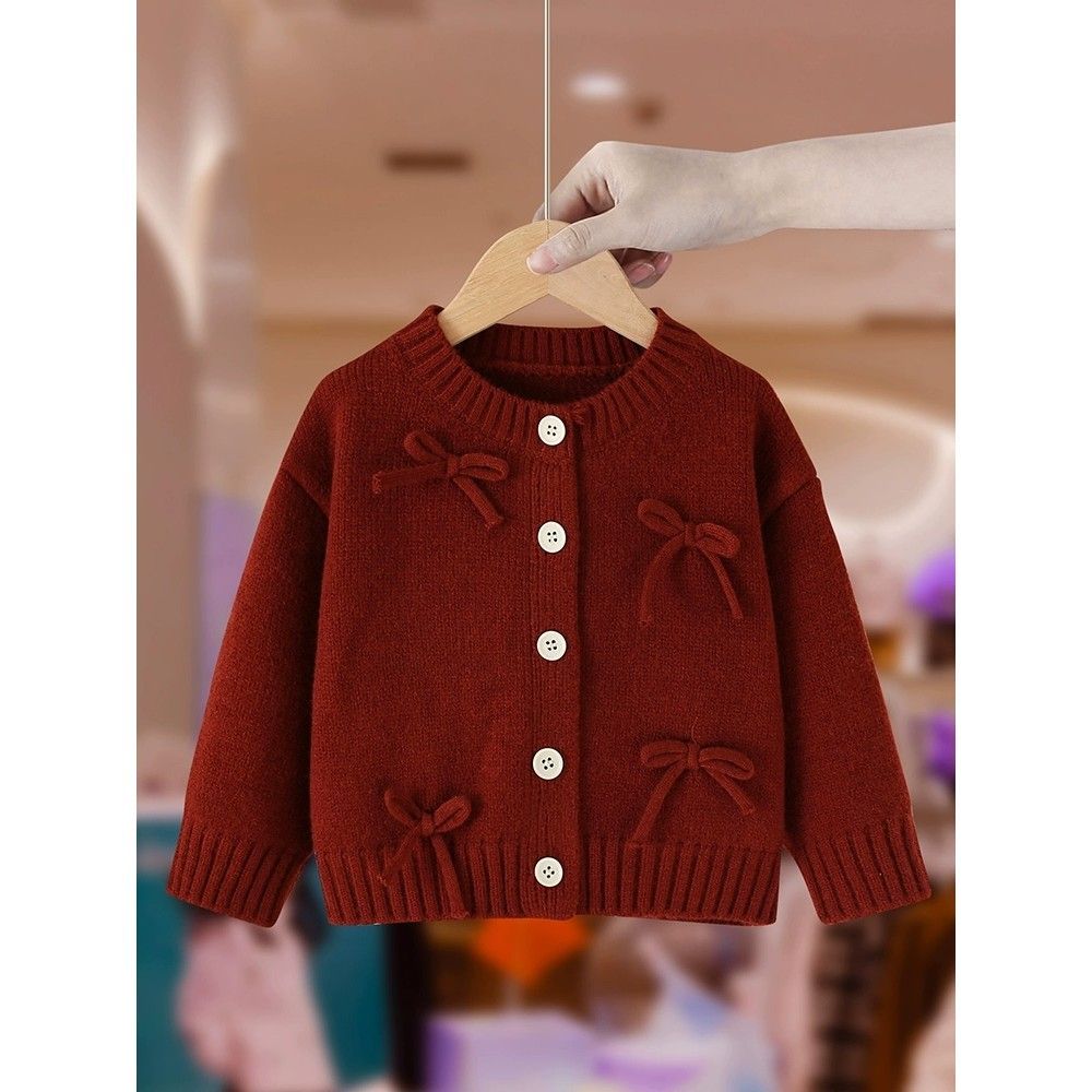 Outono/Inverno Vermelho Malha Cardigan Babados Suéteres Crianças Bebê Meninas Da Criança Cardigans Camisola Casaco
