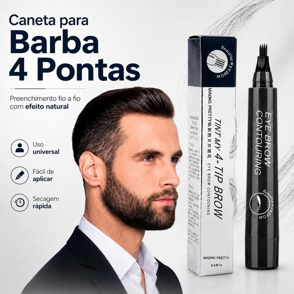 Caneta Sobrancelha Barba 4 Pontas Fio a Fio À Prova D'Água Preenche Falhas Natural Longa Duração