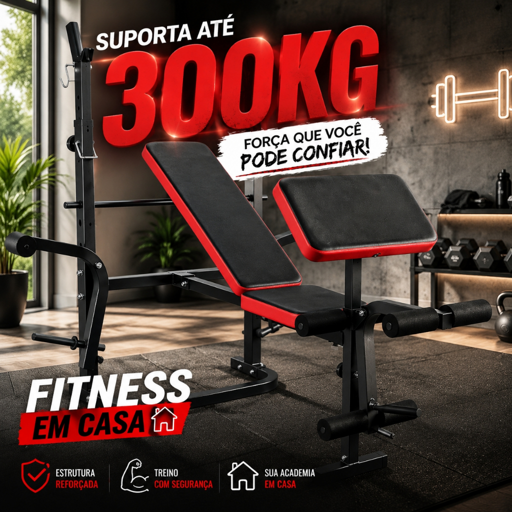 Banco de Supino Estação de Musculação Profissional Ajustável Multifuncional para Treino Completo em Casa