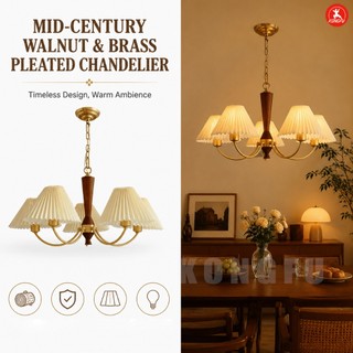 Lustre De Tecido Plissado Retrô Americano , Luz Pendente De Ilha De Cozinha Suspensa De Mesa De Jantar De Teto De Noguei