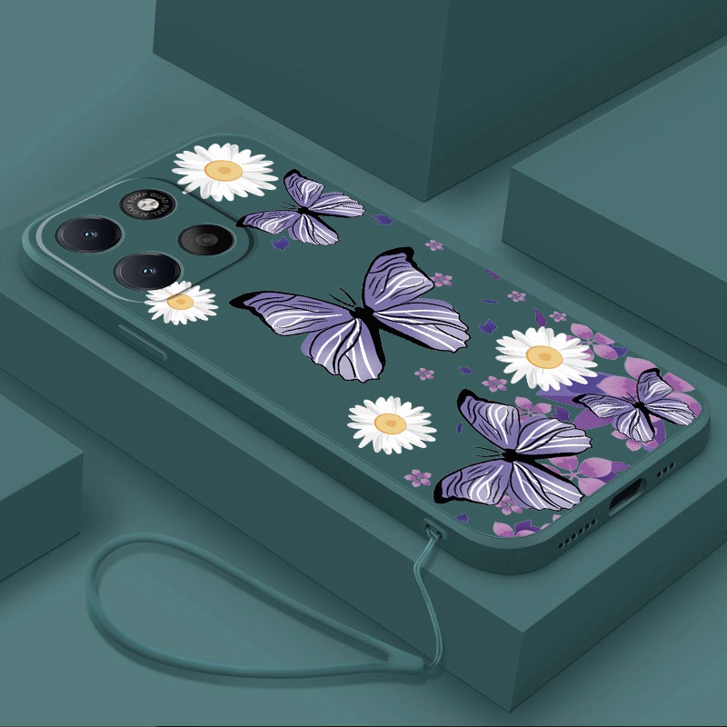 Moto G77 G67 5G G37 G47 Motorola Caso Pequena Margarida Luxo Borboleta Flor Embalagem Silicone Líquido Volta Macio Capa