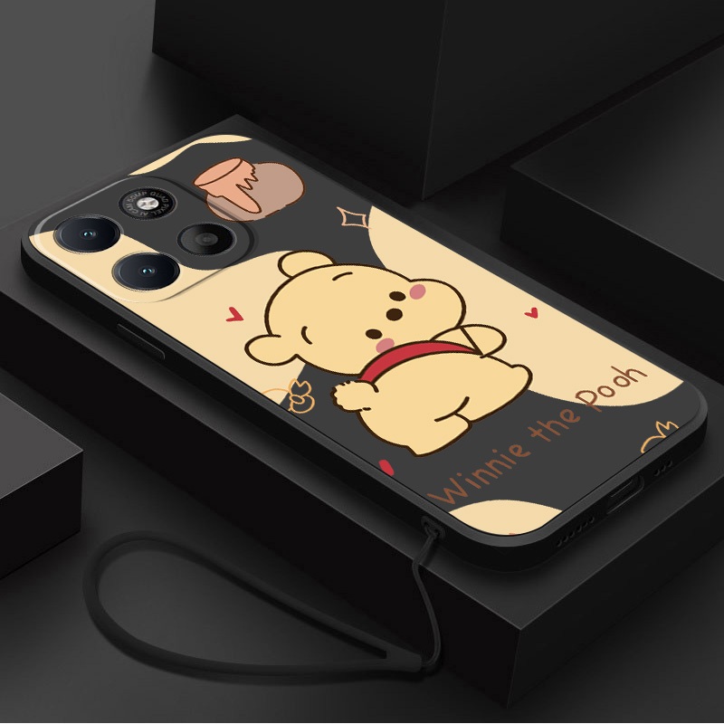 Moto G77 G67 5G G37 G47 Motorola Caso Winnie The Pooh Urso Telefone Quadrado Líquido Macio Silicone Borracha Capa