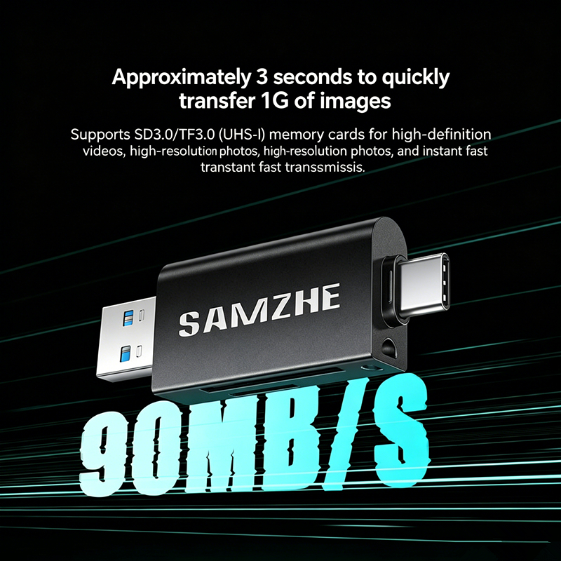 SAMZHE USB 3.0 Leitor de cartões Tipo-C SD TF Adaptador OTG para iPhone 17/16/15, iPad, PC, Câmera · foto 2