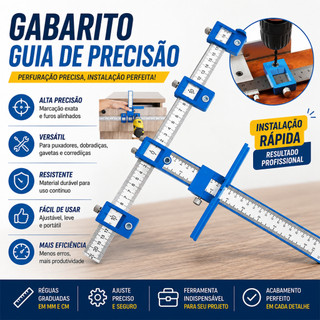 Esquadro Guia Gabarito De Precisão Furação Puxador Gavetas Corrediças De Precisão