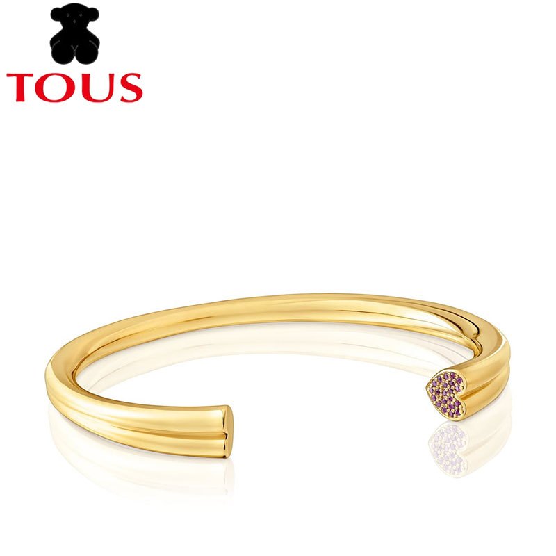 Pulseira TOUS New Slave Com Revestimento De Ouro 18 kt Sobre Motivo Prateado E Coração Rodolitas . design Clássico Moder