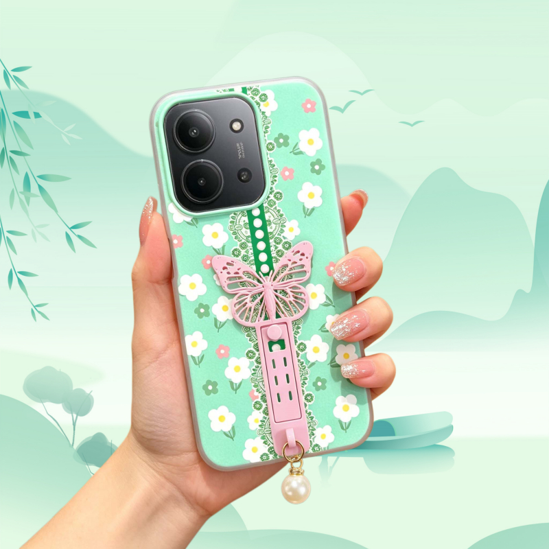 Capa De Telefone Com Suporte De Borboleta E Flor De Renda Xiaomi Redmi 15 15A 15C 14C 13C 13 13R 4G 5G Invólucro 2 Em 1