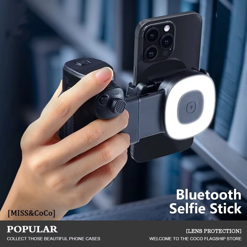 Punho De Telefone De Eixo Único Com Luz LED Bluetooth Para Selfie , Ângulo Ajustável Fotografia De Smartphone , Transmis