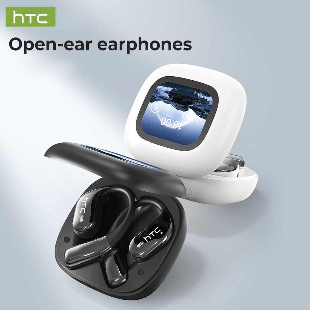 Fones de ouvido HTC NE77 OWS, abertos, tipo earbuds, tela touch colorida, Bluetooth 6.0, até 39h de reprodução, IPX4 à