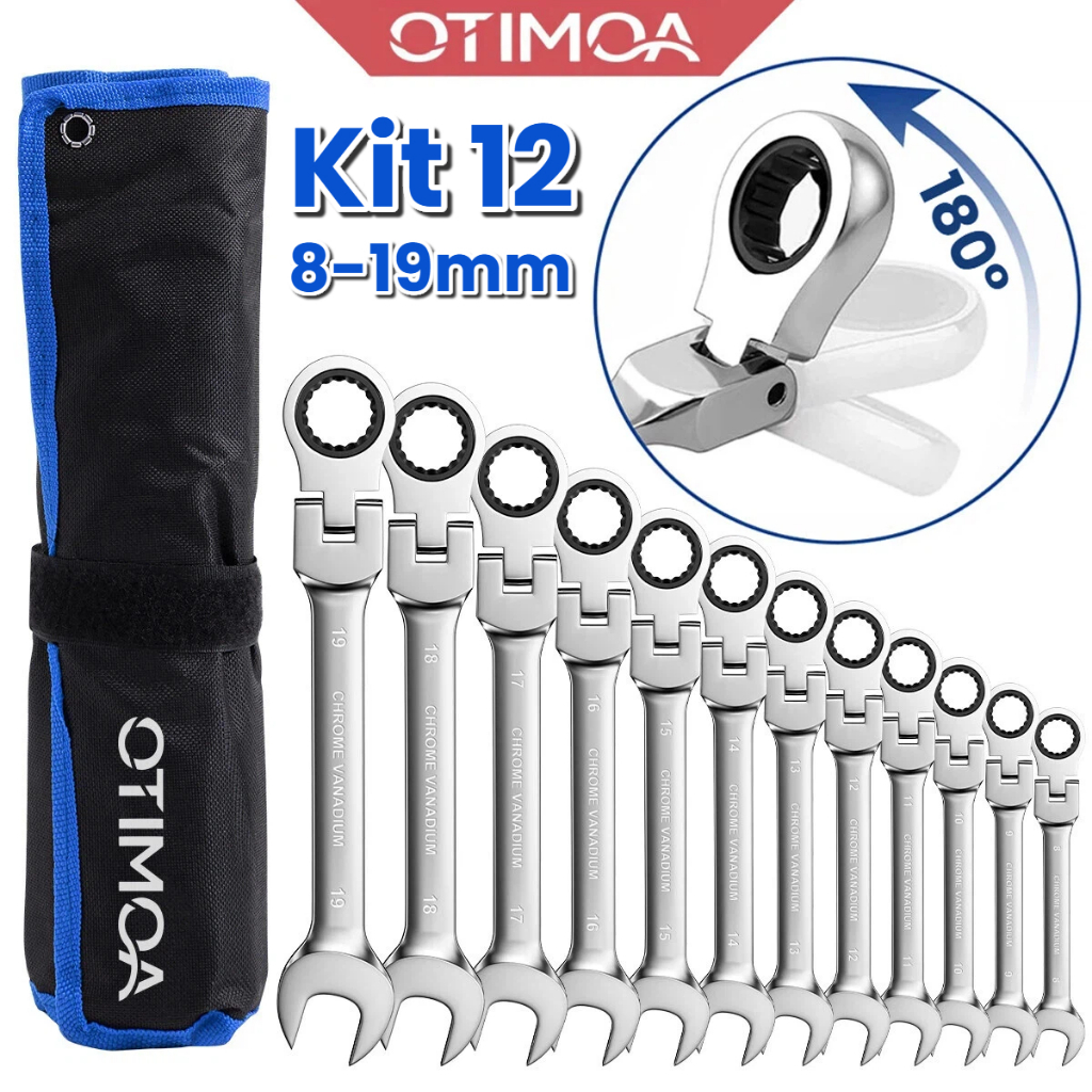 OTIMOA Jogo Chaves Combinadas Com Catraca Reversível Kit 12 Peças Para Reparos Em Carros Profissiona